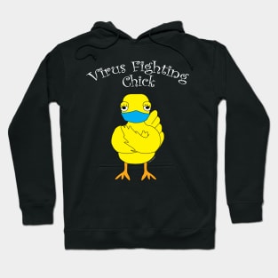 Virus Fighting Chick Curved White Text Hoodie